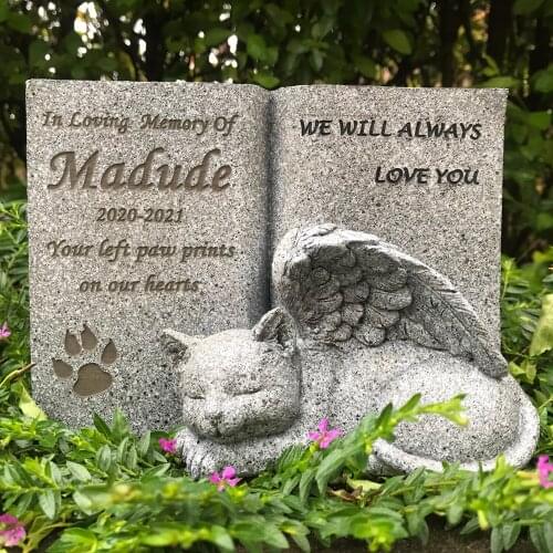 Personalized Cat Angel Pet Memorial Grave Marker Tribute Statue,Cat Memorial Stone Customizable Name and Date