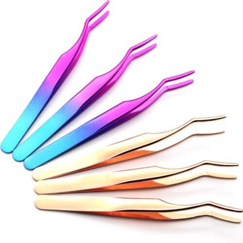 Eyelash Tweezers Bulk 100 Stainless Steel For Beauty Makeup Rose Gold/Black/Pink Portable Eyelash Applicator Clip Clamp Bulk