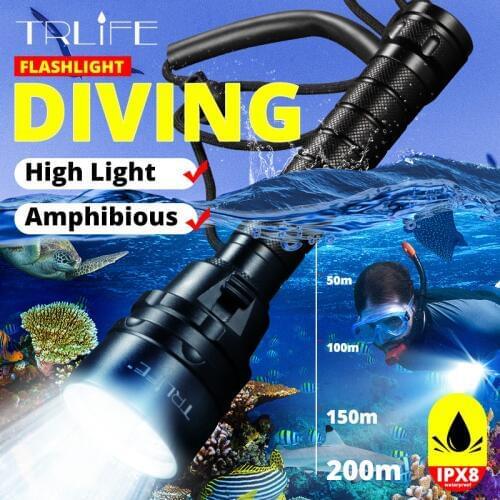 Underwater 200m LED Diving Tactical Flashlight Super Bright Waterproof L2 Scuba Dive Torch White Use 18650 Battery 5/1 LED