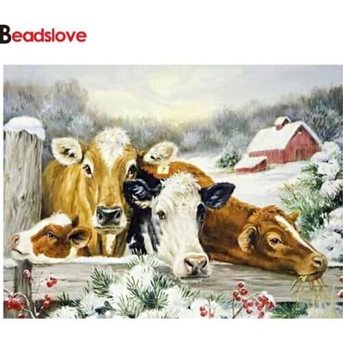 Full square diamond painting farm animals cow pictures for embroidery round diamond mosaic paintings stickers decoration
