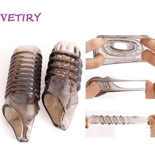 VETIRY Adults Sex Toy for Men Silicone Penis Ring Cock Ring Vagina Condom Ribbed Delayed Ejaculation Dildo Girth Enhancer
