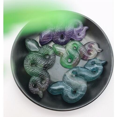 1PC Natural Multicolor Fluorite Snake Hand Carved Polished Quartz Crystal Animal Reiki Healing Stone Natural Stones and Minerals