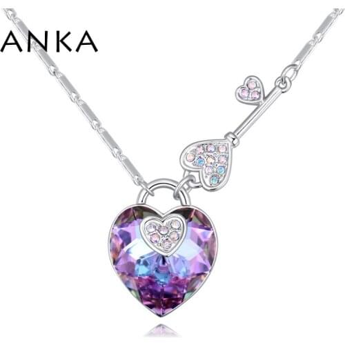 ANKA romantic cute love heart lock key pendant necklace for women fashion jewelry Christmas gift Crystals from Austria #26421