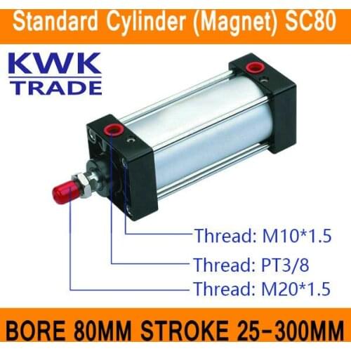 SC80 Standard Air Mini Cylinder Valve Magnet Bore 80mm Strock 25mm to 300mm Stroke Single Rod Double Acting Pneumatic Cylinder