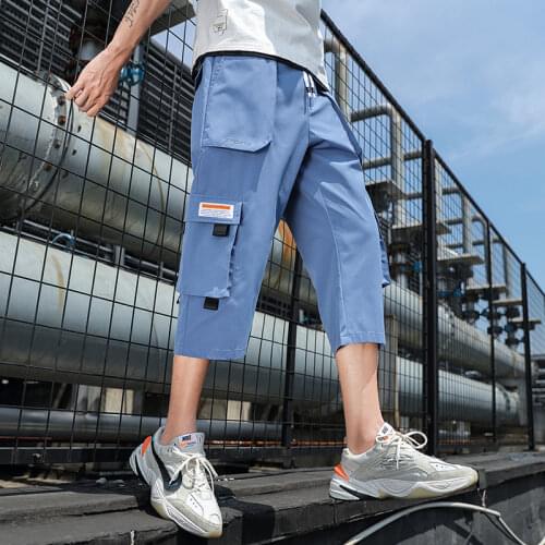 Casual Shorts Summer Men‘s Pants 2021Trousers Male Legged Harem Elastic Waist Pant Jogger Calf-Length Pants Sportswear Drop Ship