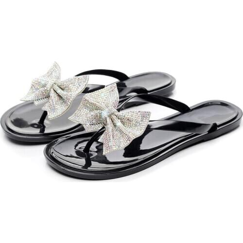 Summer Slides Womens Fashion Butterfly-knot Rhinestone Slippers Outdoor Casual Female Toe-open Flip Flops Wholesale New 2020
