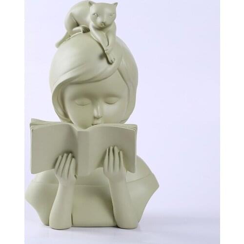 [MODERN] CREATIVE EUROPEAN HALF-LENGTH GIRL READING BOOK FIGURINE RESIN CRAFTS HOME LIVING ROOM SIMPLE DECORATION