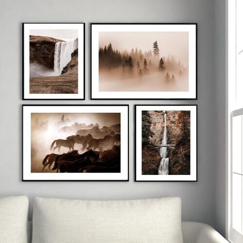 Modern Landscape Benson Bridge Waterfall Poster And Print Forest Horse Running Wall Art Canvas Painting Bedroom Decor Pictures