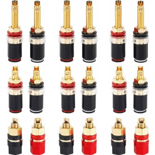 For Black and red gold-plated solderless copper speaker amplifier terminals for 4mm banana plugs