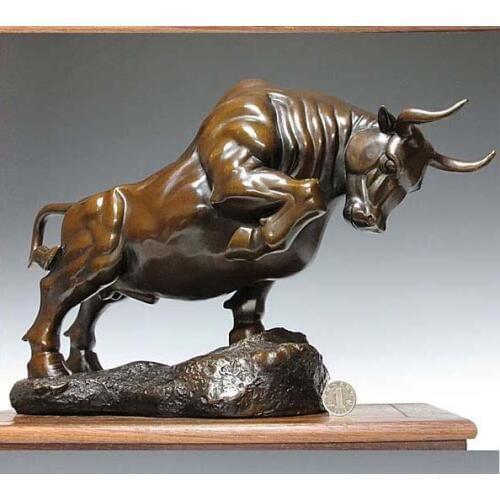 TOP ART #office home store business stock-market Mascot -efficacious Talisman Money Drawing Protection Bull bronze statue