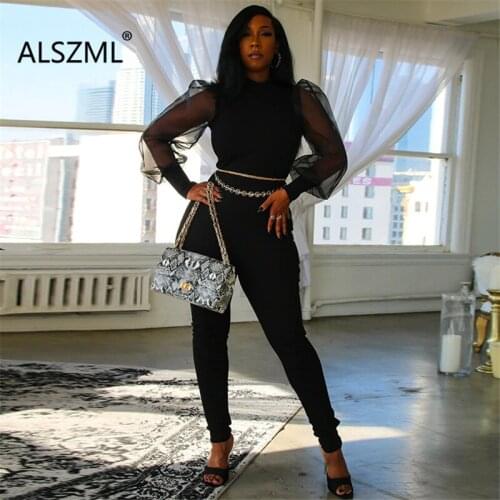 All Black O Neck Long Sleeve Skinny Jumpsuits Sexy Tight Club Party Lady Fashion Sheath Romper
