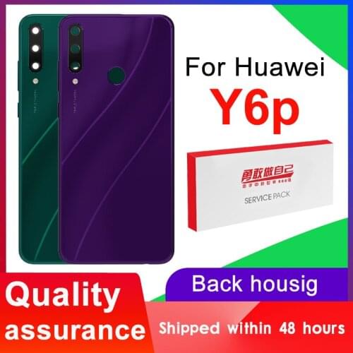 High Quality For Huawei Y6p Back Battery Door Cover + Camera Glass Lens + Side Keys For Huawei Y6p Rear Housing Replacement