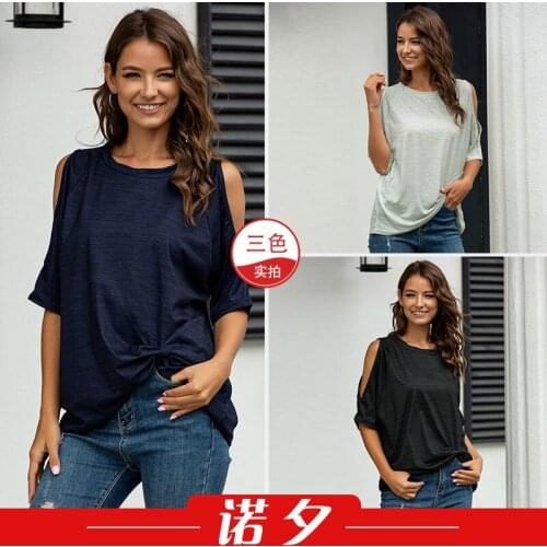 T Shirts Women 2021 AliExpress European Round Neck off-Shoulder Striped Casual Womens T-shirt Tshirt Tops Women LX1512