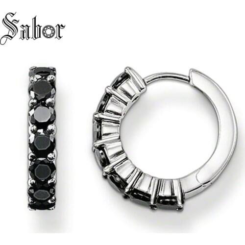 Hoop Earrings Creole Black CZ For Women High Quality Earring silver color party Fashion Jewelry thomas