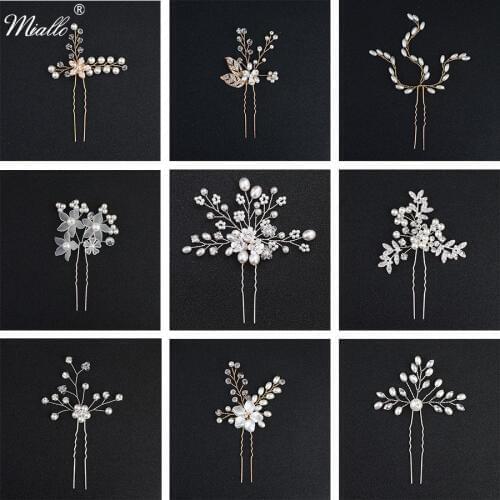 Miallo Women Hairpins Hair Clips Headpieces Wedding Hair Jewelry Accessories Crystal Pearls Hair Forks for Bridal Hairstyle