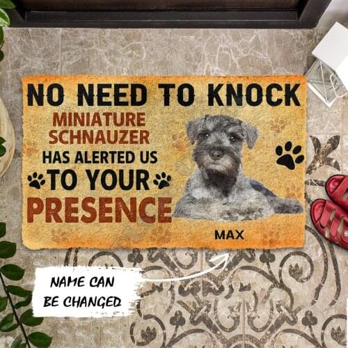 3D No Need To Knock Miniature Schnauzer Dog Custom Name Doormat Non Slip Door Floor Mats Decor Porch Doormat