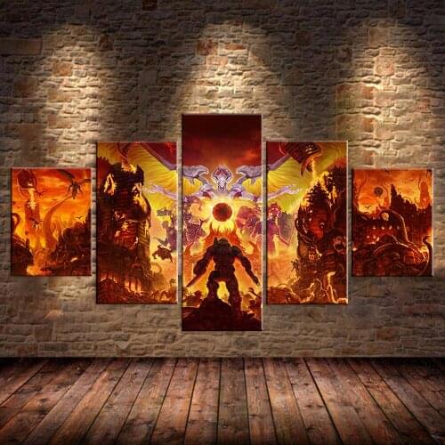 5 Pieces Doom Eternal Video Game Posters Canvas Painting Wall Art Game Artwork Home Decor Sofa Background Decor frame