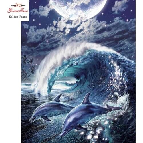 5D DIY diamond painting cross stitch square inlaid wave dolphin rhinestone painting diamond painting accessories