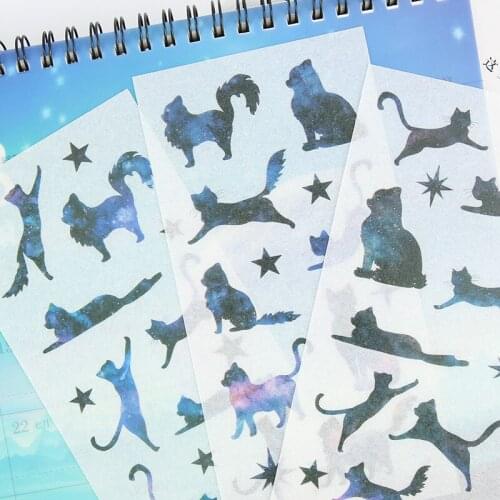 6 Pcs/pack Cute Starry cat Sticker Cartoon Washi paper Stickers Diary Sticker Scrapbook Decoration Stationery Stickers