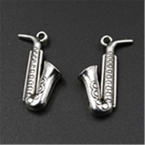 8pcs Silver Plated Saxophone Charm Earrings Necklaces DIY Retro Jewelry Alloy Pendants For Metal Handicraft Making 27*12mm A537