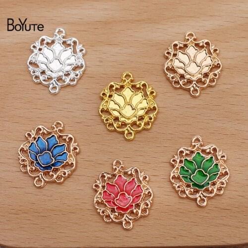 BoYuTe (50 Pieces/Lot) 20*24MM Hollow Lotus Charms Connector Factory Supply Handmade DIY Alloy Jewelry Accessories