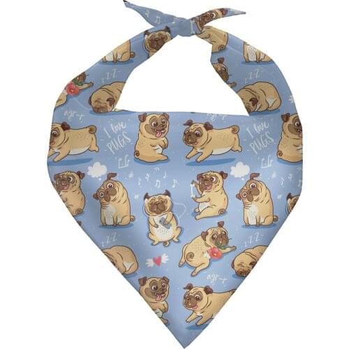 Pet Dog Cat Bandana Neckerchief Neck Polyester Scarf Saliva Towel Cartoon Cute Pug Dog Printing Pattern Pet Accessories Supplies