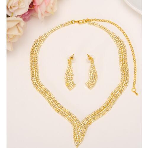 Bangrui Fashion Crystal Bridal Jewelry Sets Party Costume Accessories Wedding Necklace Earring Set jewelry Decoration for Brid