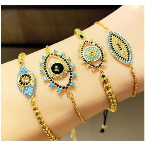 Evil eye multicolor crystal micro pave cz zircon cubic zirconia Bracelet Adjustable silicone Snake Chain Jewelry fg53