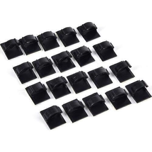 Black 20pcs Car Cable Clip Adhesive Cable Winder Drop Tie Desk Cord Clamp Wired For Wall 19X15MM