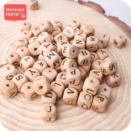 Mamihome Baby Wooden Teether English Letter Beads Food Grade Wood Teether 30PCS 12MM DIY Nursing Necklace ChildrenS Goods Toys