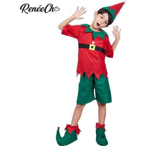 Reneecho Elf Costume For Kids Boys Christmas Costume Children Holiday Santa Helper Costume Girls New Years Cosplay
