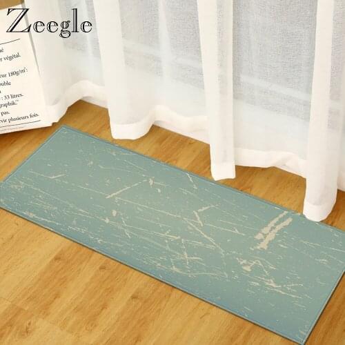Zeegle Flannel Kitchen Long Floor Mat Printed Entrance Doormat Anti-slip Bath Soft Mat Modern Hallway Comfortable Floor Carpet
