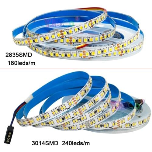 5M DC24V White+Warm white CCT LED Strip Light 180leds/m SMD 2835 3014 240leds/m Flexible Lamp Tape 10mm White PCB No Waterproof