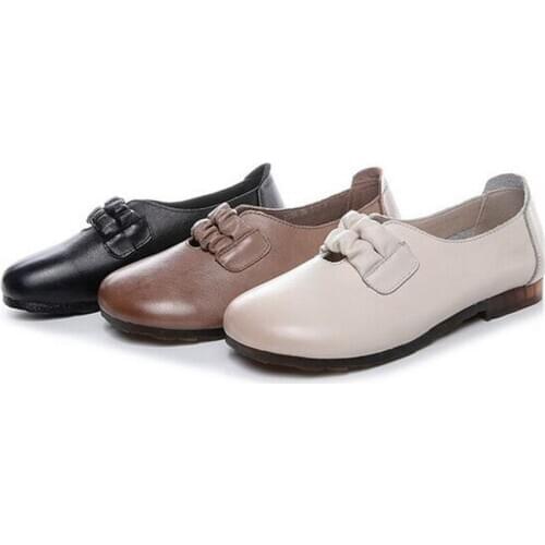 2020 new Classical top cowhide autumn women genuine leather shoes flat shoes fashion casual shoes soft comfortable shoes