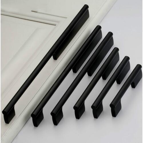 JD European Cabinet Door Long Handle Wardrobe American Black Aluminum Drawer Handle Kitchen Furniture Hardware