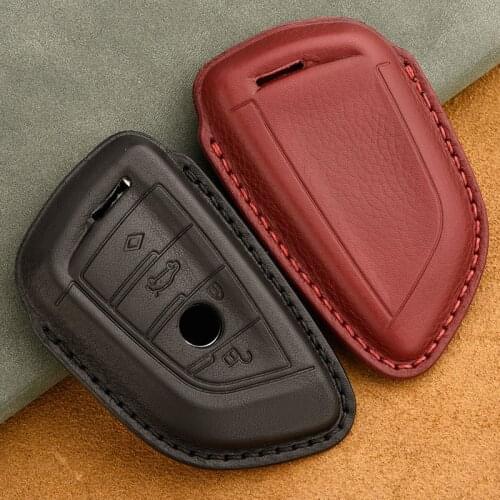 Leather Car Key Cover Case for BMW F15 F16 F39 F48 X3 G01 G02 G11 G30 Key Holder Protection Ring