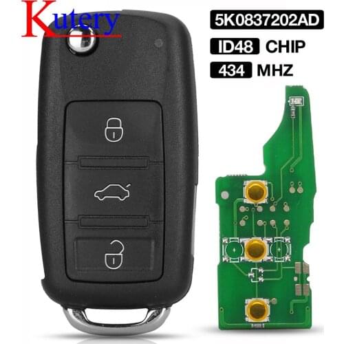 Kutery 10X 3 Button 433MHz ID48 Chip Car Remote Key Uncut Blade for VW GOLF PASSAT Tiguan Polo Jetta Beetle Hella 5K0837202AD