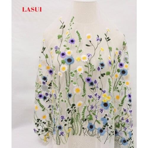 LASUI 2yards/1lot flower embroidery mesh fabric multicolour wide 150cm breathable for DIY handmade accessroies dressQ011