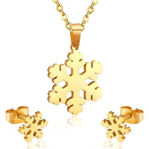 LUXUKISSKIDS Stainless Steel Bridal Wedding African Dubai Jewelry Sets Snowflower Pendant Necklace Earring Sets For Women
