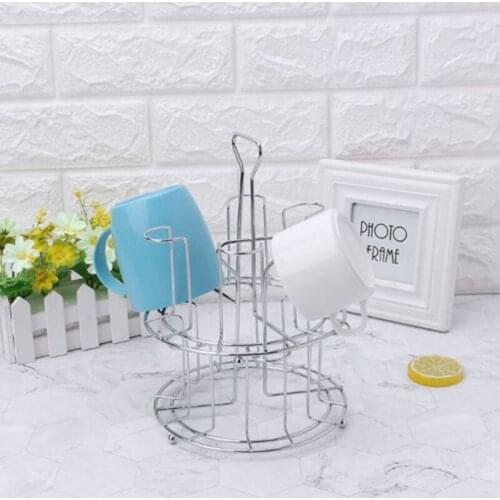 Metal Mug Tree Holder 6 Cups Coffee Tea Glass Cup Rack Storage Stand Household Water Cup Rack Living Room Kitchen Organizer