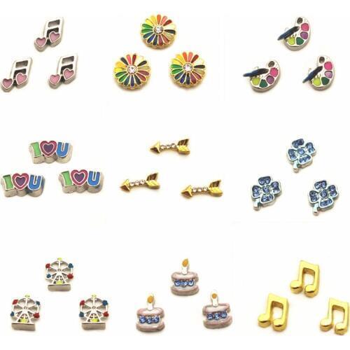 Mix 12pcs/lot crystal love music flower Floating Charms for Floating Memory charms Lockets DIY Jewelry