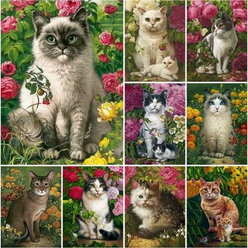5D DIY Diamond Painting Cat Kit Home Decorations Full Square Round Drill Cross Stitch Diamond Embroidery Flower Animalds