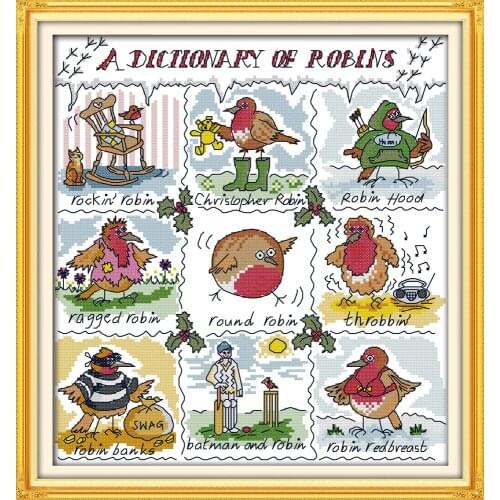 Little bird dictionary cross stitch kit animal cartoon Aida count 14ct 11ct printed embroidery DIY handmade needlework supply