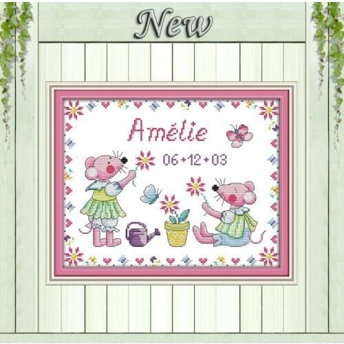 Beautiful mice flower cartoon decor paintings counted print on canvas DMC 11CT 14CT kits Cross Stitch embroidery needlework Sets