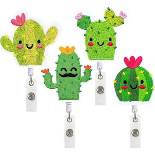 New Style Cute Cactus Retractable Nurse Badge Reel Clip Badge Holder Students Doctor Id Card Holder Teachers Office Supplies