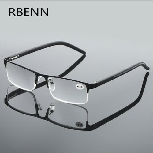 RBENN Half Frame Reading Glasses Men Business Semi-rimless Metal Optical Eyeglasses Presbyopia Eyewear +0.5 0.75 1.75 2.75 4.5