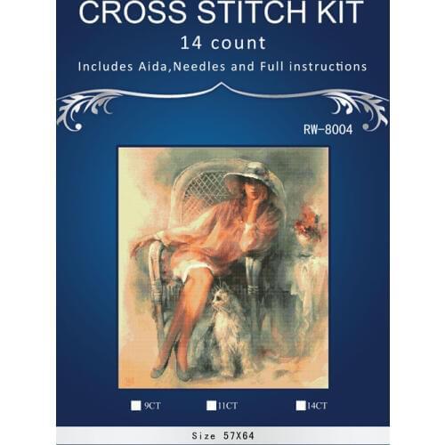 Oneroom Oil Painting People Beauty and Dog Needlework,DMC Cross stitch,Embroidery kits,Printed Patterns Cross-Stitching,Set