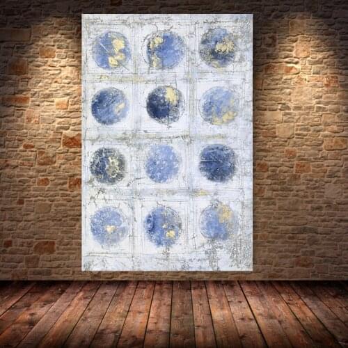 Original Design Abstract Poster Prints on Canvas Painting Green with Gold Foils Round Nordic Wall Art Home Decor Living Room