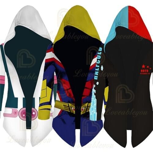 My Hero Academia 3D Print Overcoat Cosplay Jacket Robe Cloak Costume Winter Warm Hooded Cape Coat Men Women