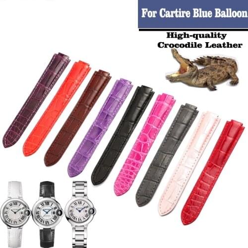 Suitable for Cartire Blue Balloon Watch Band Crocodile Leather Strap Crocodile Skin Watch Strap for Men and Women 14/16/18MM